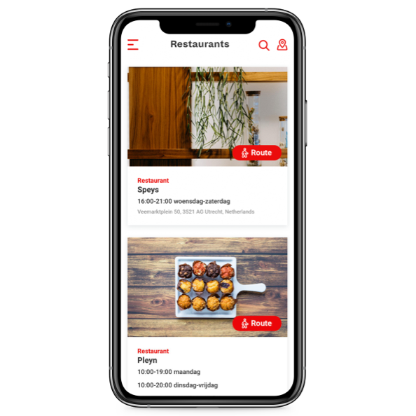 Overzicht van restaurants in de Jaarbeurs Live app